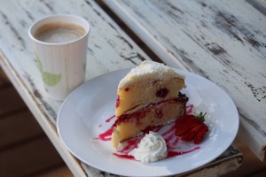 Coffee and cake at the Net Level Monkey Business cafe